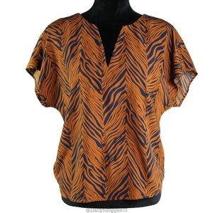 SHEIN Women's Rust Orange & Navy Blue Chevron Zebra Print Batwing Sleeve Blouse